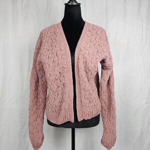 Jessica Simpson Cable Knit Cardigan Sweater Women's S (Pink/Brown)